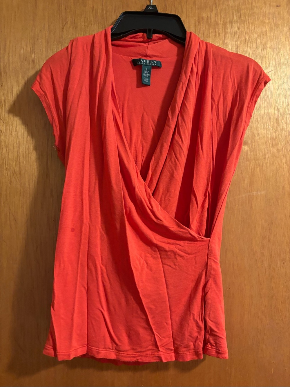 Ralph Lauren Coral-Red Draped V-Neck Sleeveless Top